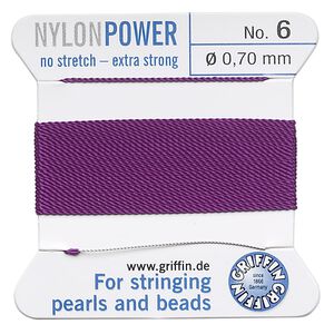 Thread, Griffin, nylon, amethyst purple, size #6. Sold per 2-meter card (approximately 78 inches).