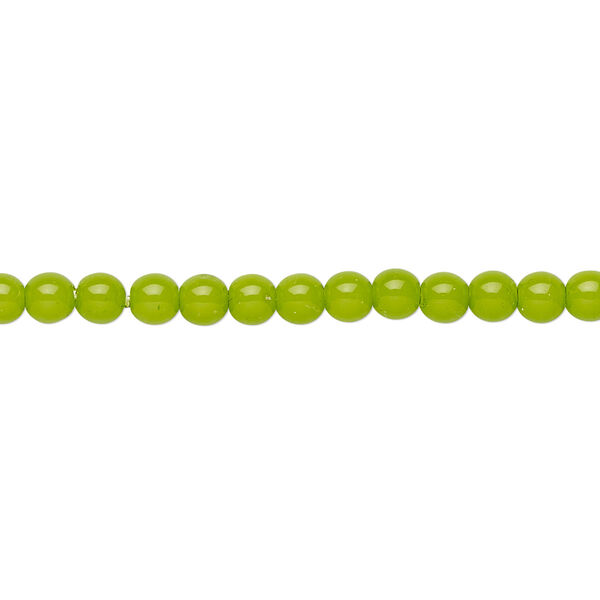 Bead, Czech dipped décor glass druk, opaque lime green, 4mm round. Sold per 15-1/2" to 16" strand. image number 0