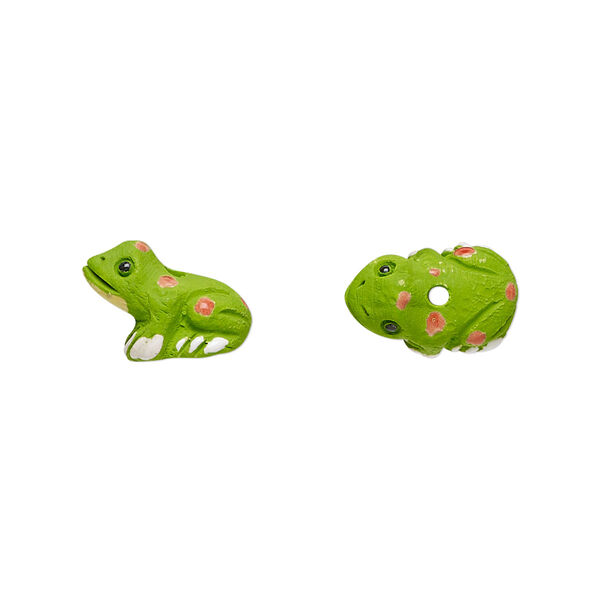 Bead, glazed ceramic, multicolored, 13x8mm hand-painted toad. Sold per pkg of 2. image number 0