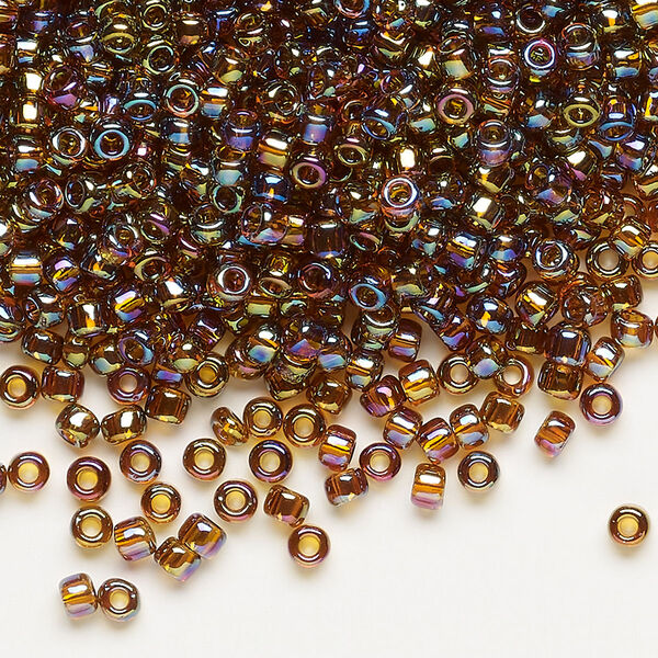 Seed bead, Dyna-Mites™, glass, transparent rainbow root beer, #8 round. Sold per 40-gram pkg. image number 0