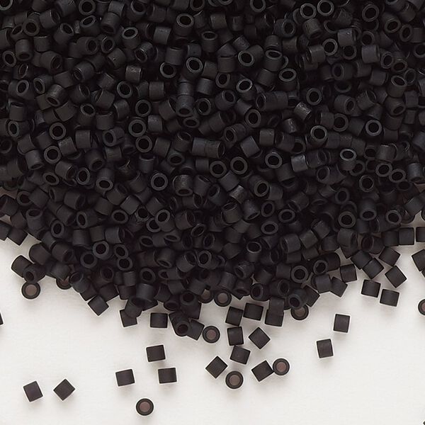 Seed bead, Delica®, glass, pkg/7.5g, #15 round, opaque matte black (DBS-0310). image number 0
