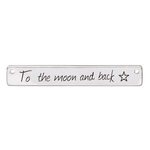 Focal, sterling silver and enamel, black 40x6mm single-sided flat rectangle with "To the moon and back" with star and 2 holes. Sold individually.