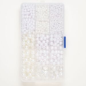 Bead mix, acrylic, pkg/500, white and cream, 4-10mm round.