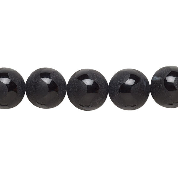 Bead, agate (dyed), matte black, 10mm round, B grade, Mohs hardness 6-1/2 to 7. Sold per 8-inch strand, approximately 20 beads. image number 0