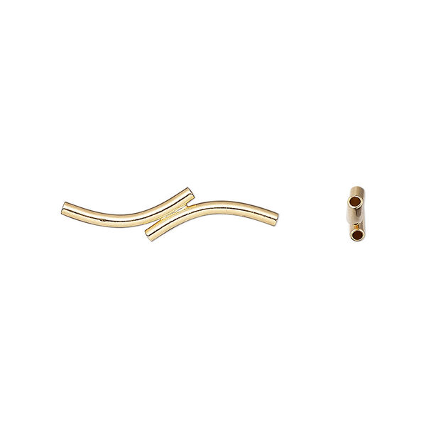 Bead, gold-plated brass, 22x5mm double curved tube. Sold per pkg of 6. image number 0