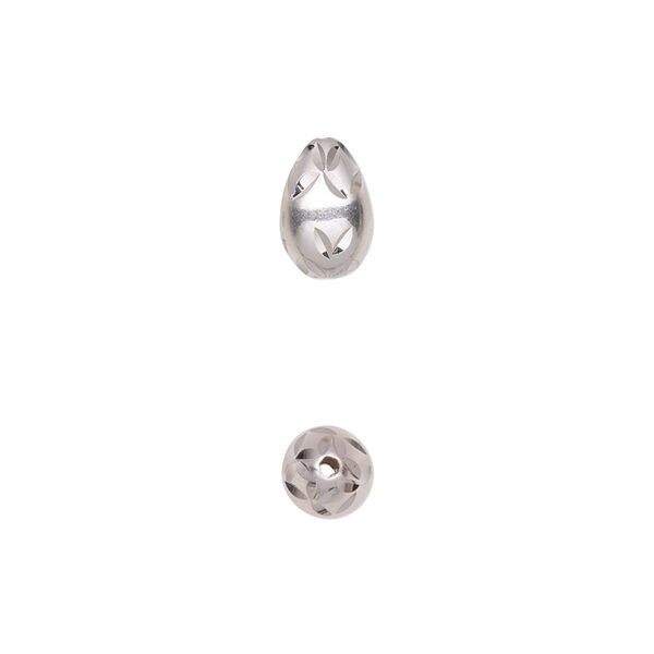 Bead, sterling silver, 9.5x6mm diamond-cut teardrop. Sold individually. image number 0