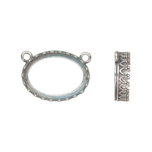 Connector, JBB Findings, antique silver-plated brass, 19.5x14.5 oval with open back and decorative trim, 18x13mm oval bezel setting. Sold individually. image number 0