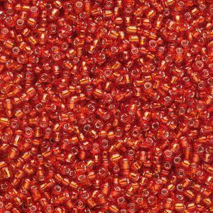 Seed bead, Ming Tree™, glass, pkg/1 pound, #11 round, transparent silver-lined red.