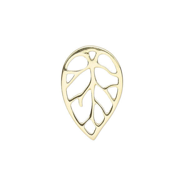 Component, gold-finished sterling silver, 22x14.5mm leaf with cutout design. Sold individually. image number 0