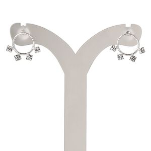 Earstud, Create Compliments®, sterling silver and crystal, clear, 13x10.5mm. Sold per pair.