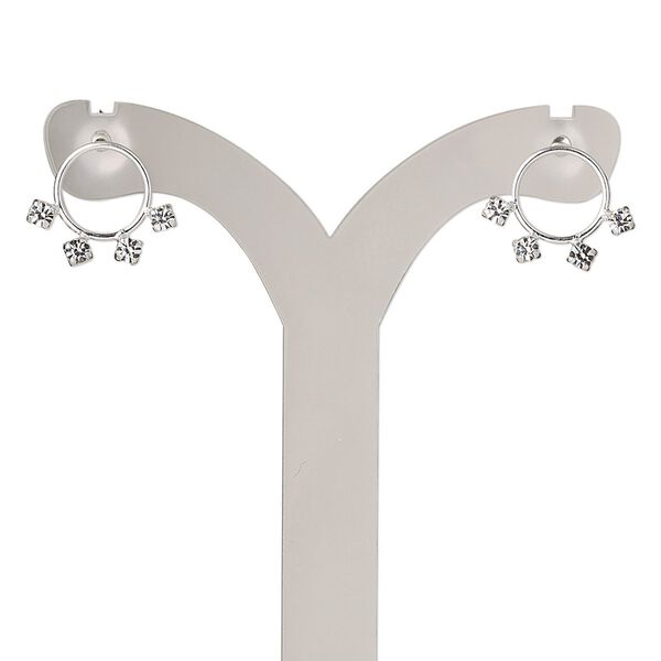 Earstud, Create Compliments®, sterling silver and crystal, clear, 13x10.5mm. Sold per pair. image number 0