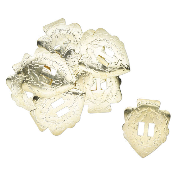Slide, gold-finished steel, 44x35mm textured arrowhead, (2) 10x4.5mm rectangle holes. Sold per pkg of 10. image number 0