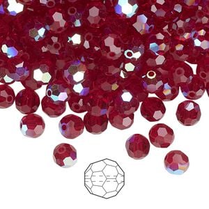 Bead 144pk Siam AB, Preciosa Czech crystal 5mm round