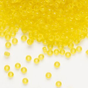 Seed bead, Miyuki, glass, pkg/250g, #8 rocaille, transparent yellow (RR-136).