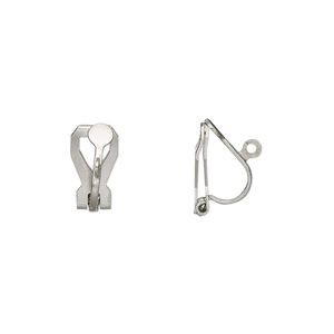 Earring clip-on 1pkg20, 12mm hinged / 3.5mm round flat pad / open loop, stainless steel 10 pair