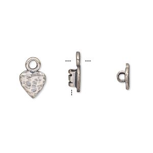 Crimp end, antique silver-plated brass, 8x7.5mm textured heart with loop, 2mm inside diameter. Sold per pkg of 2.