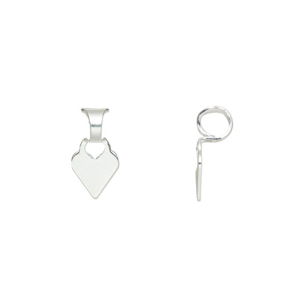 Bail, glue-on, silver-plated brass, 13.5x7mm with 7mm flat heart base. Sold per pkg of 20. image number 0