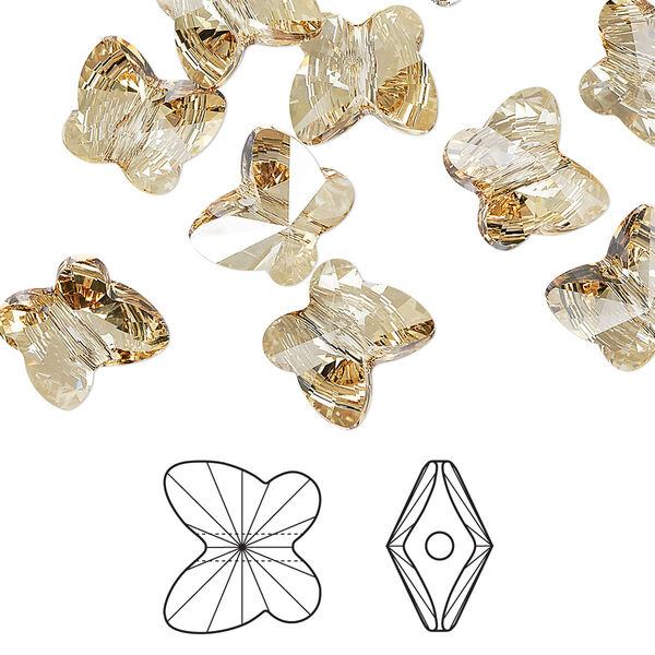 Bead 12pk crystal golden shadow, Crystal Passions® 10x9mm butterfly 5754 image number 0