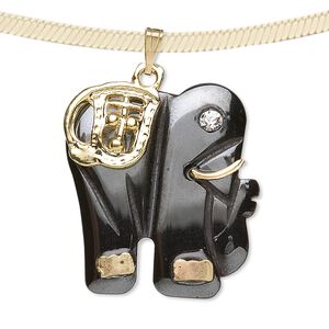 Hemalyke™ / brass / glass rhinestone 1pkg1, gold-finished / silver-finished elephant pendant 26x24mm