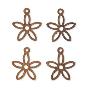Drop, wood (natural), 15x14mm double-sided flower with cutout design. Sold per pkg of 4.