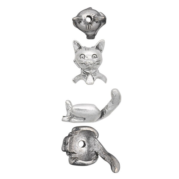 Bead cap, antiqued pewter (tin-based alloy), 19x10mm cat, fits 7-8mm bead. Sold per 2-piece set. image number 0