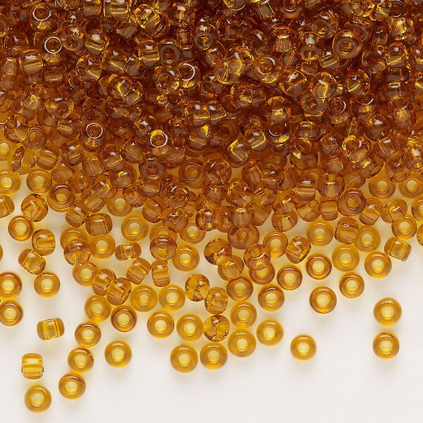 Seed bead, glass, pkg/50g, #8 rocaille, transparent topaz. image number 0
