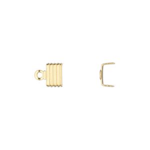 Cord end, fold-over, gold-plated brass, 6.5x4.5mm corrugated U-shape, 6mm inside diameter. Sold per pkg of 100.