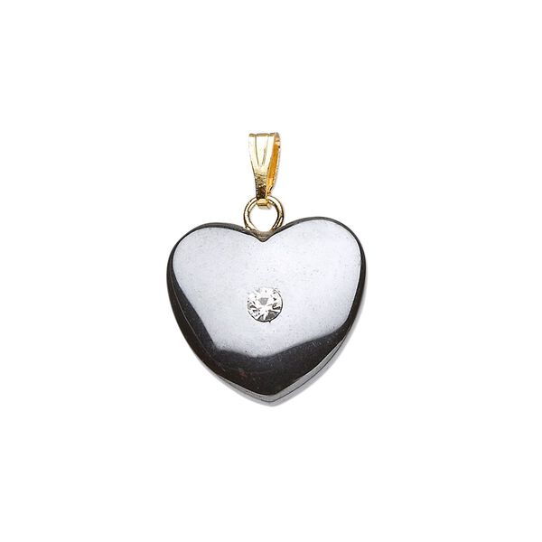 Hemalyke™ / brass / glass rhinestone 1pkg4, gold-finished / silver-finished heart pendant 15mm image number 0