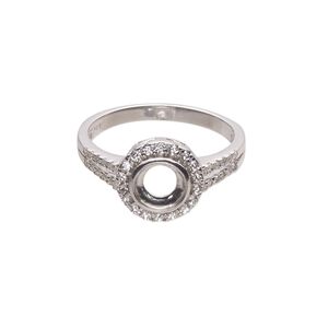 Ring, Almost Instant Jewelry®, cubic zirconia and rhodium-plated sterling silver, clear, 11mm wide with open back and SS29 or 6mm glue-in setting, size 9. Sold individually.