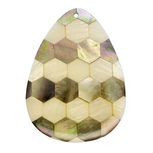 Focal, black lip shell / gold lip shell / mother-of-pearl shell (assembled), 38x28mm - 39x39mm single-sided teardrop, Mohs hardness 3-1/2. Sold individually.