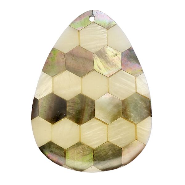 Focal, black lip shell / gold lip shell / mother-of-pearl shell (assembled), 38x28mm - 39x39mm single-sided teardrop, Mohs hardness 3-1/2. Sold individually. image number 0