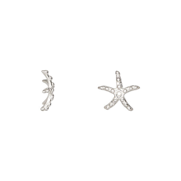 Bead cap, Amoracast®, sterling silver, 10mm starfish with 0.7mm hole, fits 8mm bead. Sold individually. image number 0