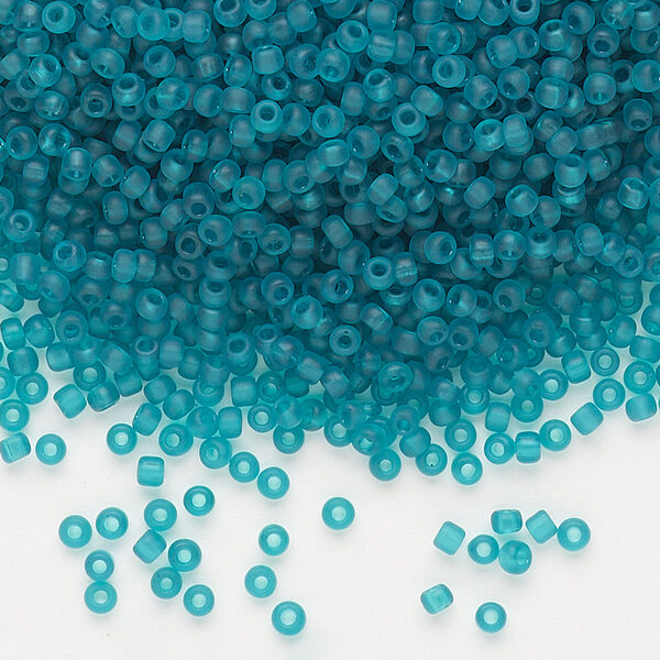 Seed bead, Dyna-Mites™, glass, pkg/40g, #11 round, translucent matte teal blue, (21MA 11/0 RR). image number 0