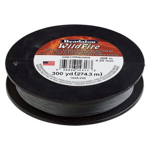 Thread, Beadalon® WildFire™, polyester and plastic, grey, 0.2mm with bonded coating, 15-pound test. Sold per 300-yard spool.