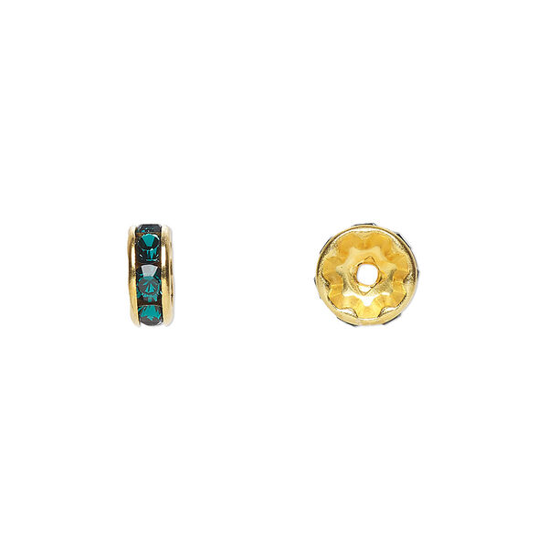 Bead 4pk emerald gold plate foil back, Crystal Passions® 8x3.5mm rondelle 77508 image number 0