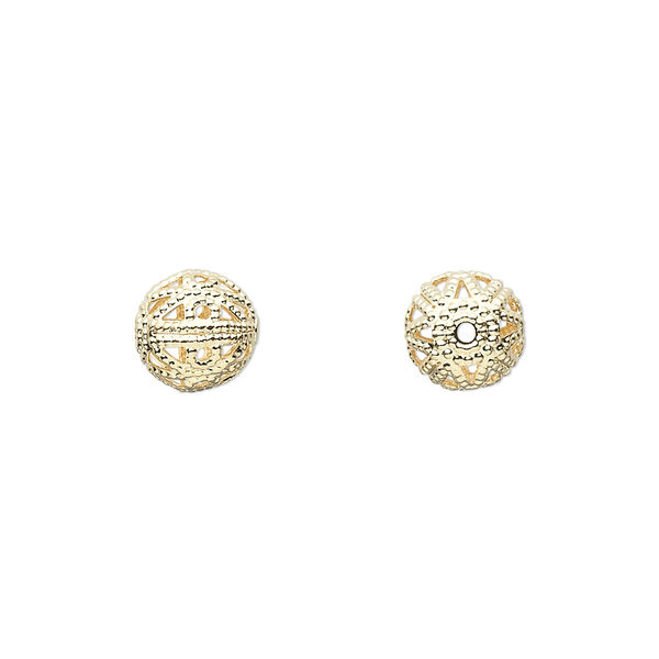 Bead, gold-plated brass, 8mm filigree round. Sold per pkg of 100. image number 0