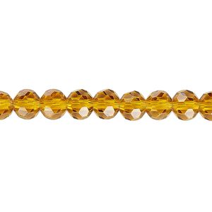Bead 1pk 32 facets transparent gold, Celestial Crystal® 6mm round 15.5-16 inch
