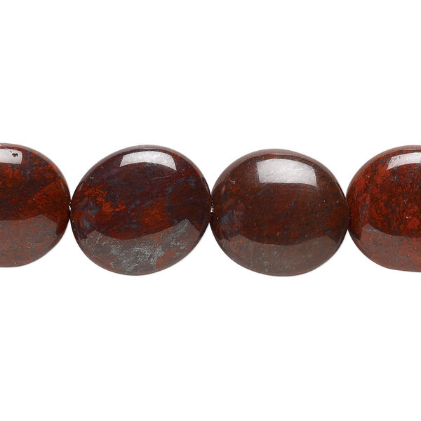 Bead, brecciated jasper (natural), 16x14mm flat oval, B grade, Mohs hardness 6-1/2 to 7. Sold per 15-1/2" to 16" strand. image number 0