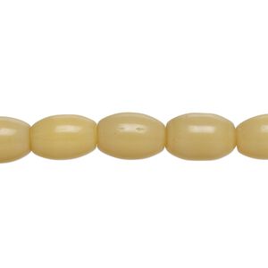 Bead, fiber optic glass, pkg/14 inch, opaque tan, 12x8mm center-drilled oval.