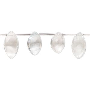 White topaz 1pkg20, hand-cut top-drilled faceted puffed marquise bead 11x6mm-15x7mm