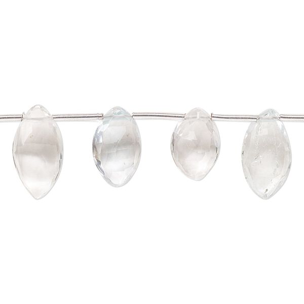 White topaz 1pkg20, hand-cut top-drilled faceted puffed marquise bead 11x6mm-15x7mm image number 0