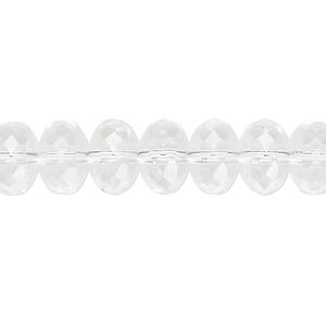 Bead, Czech fire-polished glass, clear, 11x7mm faceted rondelle. Sold per 15-1/2" to 16" strand.