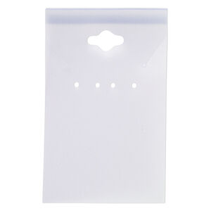 Earring / necklace card, plastic, frosted light blue, 3-1/2 x 2-inch rectangle. Sold per pkg of 100.
