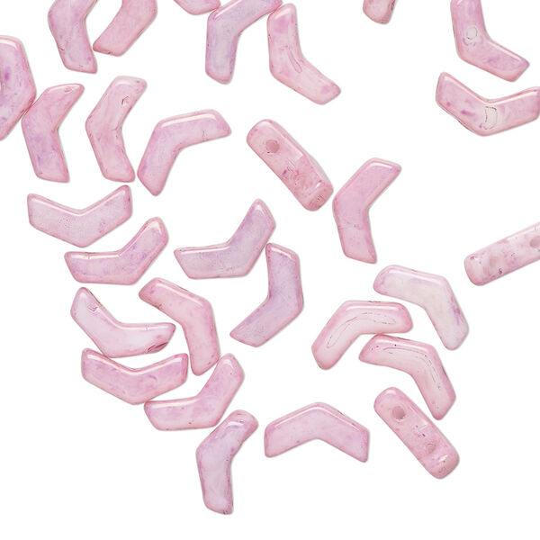 Bead, Preciosa, Czech pressed glass, opaque pink luster, 8.5x4.5mm double-drilled chevron. Sold per pkg of 30. image number 0