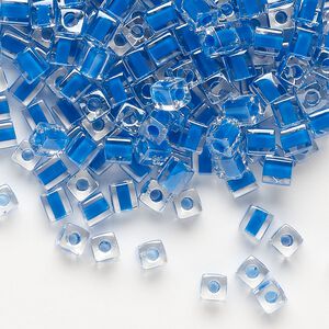 Seed bead, Miyuki, glass, pkg/25g, 3.5-3.7mm square, transparent blue inside dyed color clear (SB-238).