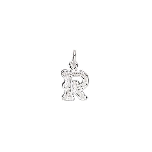 Charm, sterling silver, 9x7mm fancy block alphabet letter "R." Sold individually. image number 0