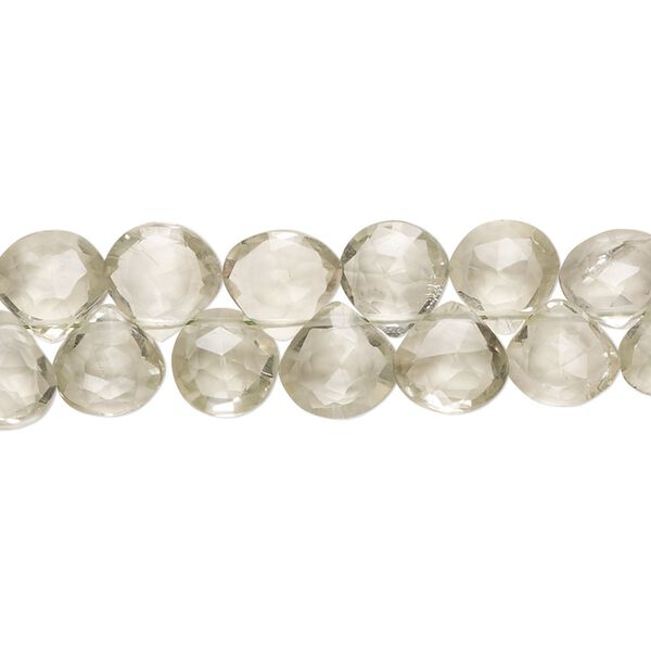 Green quartz 1pkg1, hand-cut top-drilled faceted puffed teardrop bead 7 inch 7x6mm-9x9mm image number 0