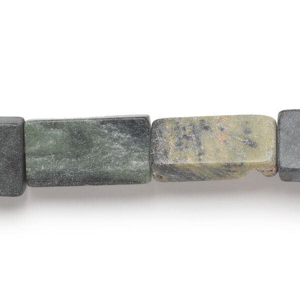 Bead, green serpentine (natural), dark, 16x9mm-20x15mm flat rectangle, D grade, Mohs hardness 2-1/2 to 6. Sold per 15-inch strand. image number 0
