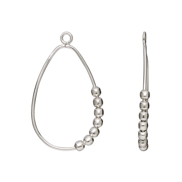 Drop, sterling silver, 25x17mm double-sided open teardrop with (7) 2.5mm round beads. Sold per pkg of 2. image number 0