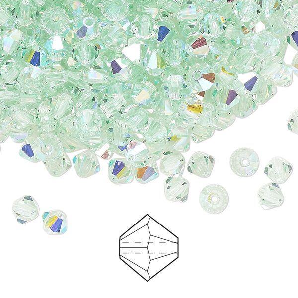 Bead 144pk chrysolite AB, Preciosa Czech crystal 4mm bicone image number 0